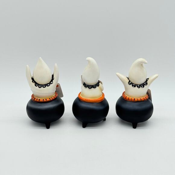 New Johanna Parker 3 Cutie Ghosts In Jack O Lantern Cauldron Halloween Ghost Set - Picture 3 of 8